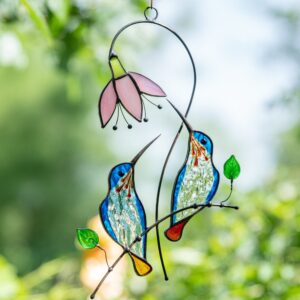 Hummingbird stained glass window hanging